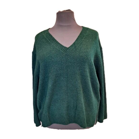 Vince Camuto V-neck Ribbed-edge Sweater Womens Size XL Green Relaxed Fit - Picture 1 of 8